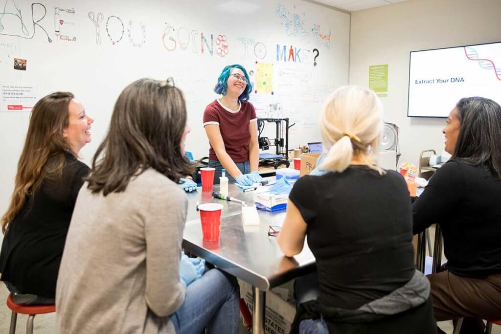 group attending a workshop in the Makers Lab