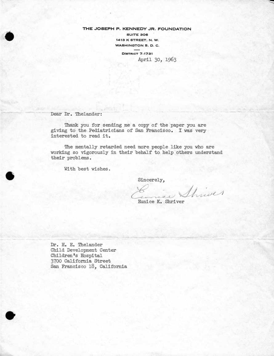 Typed letter from Eunice K Shriver​