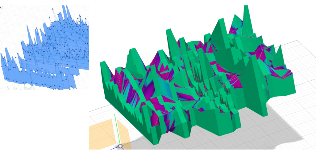 Side by side comparison of 2D sketch profiles and 3D CAD model derived from sleep data.