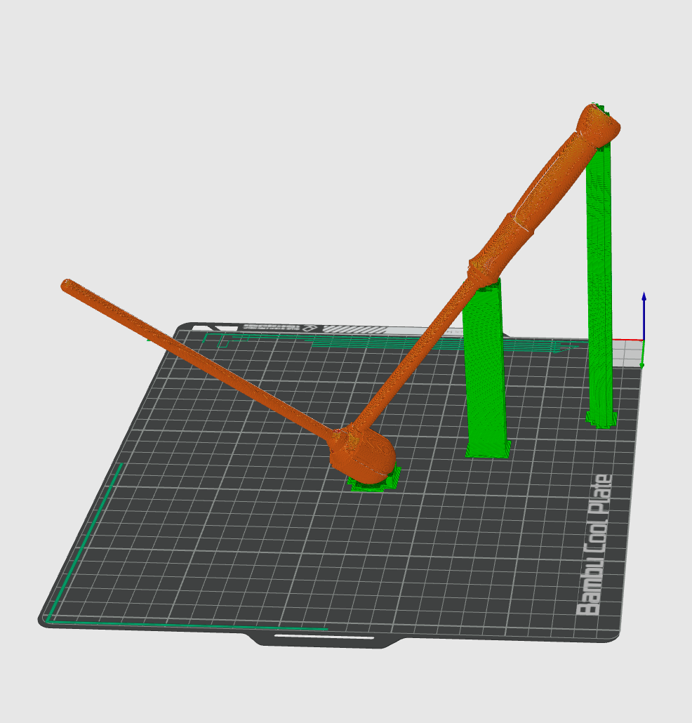 Earlier trocar handle prototype with supports in 3D slicing software