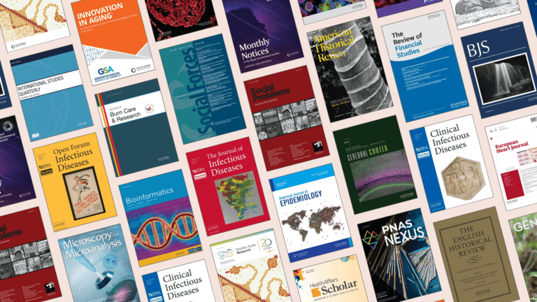 A collection of journal covers from Oxford University Press